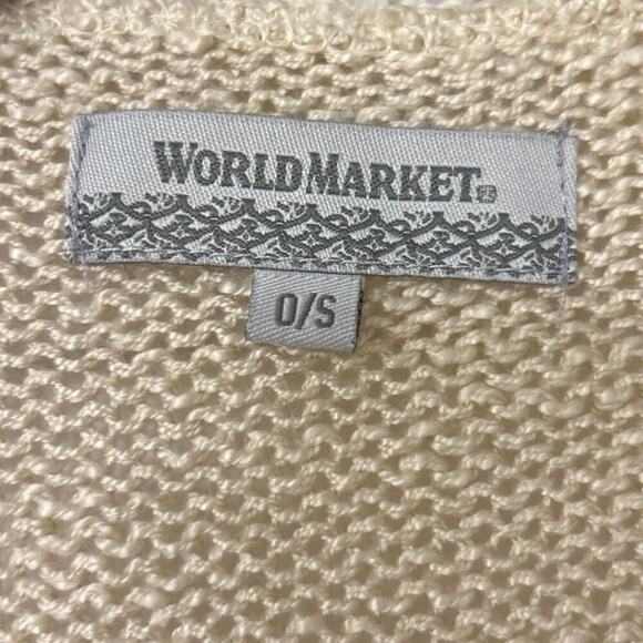 World Market Cream & Navy Blue Fringe Open Front 3/4 Sleeve Boho Cardigan O/S - Picture 9 of 11